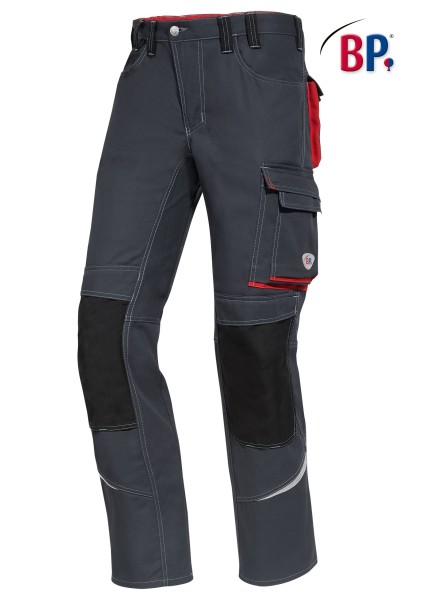 BP, Komfort-Arbeitshose mit Reflexelementen und Kniepolstertaschen, anthrazit/rot