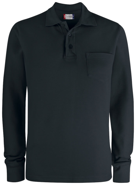 Clique, Langarm Poloshirt Basic Pocket, schwarz