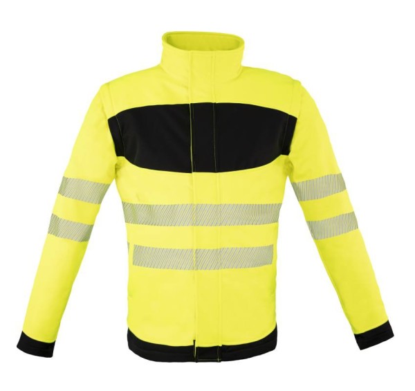 Korntex® - EOS - Hi-Vis Softshell Jacke mit schwarzer Brustpartie - Signal-Gelb/Schwarz