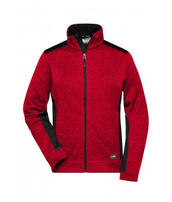 James & Nicholson, Ladies' Knitted Workwear Fleece Jacket - STRONG -, red-melange/black