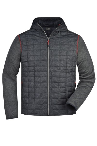 James & Nicholson, Men's Knitted Hybrid Jacket, grey-melange/anthracite-melange