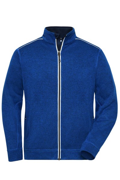 James & Nicholson, Men's Knitted Workwear Fleece Jacket - SOLID -, dark-royal-melange/navy