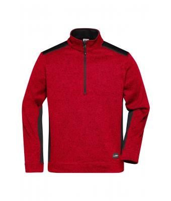 James & Nicholson, Men's Knitted Workwear Fleece Half-Zip - STRONG -, red-melange/black