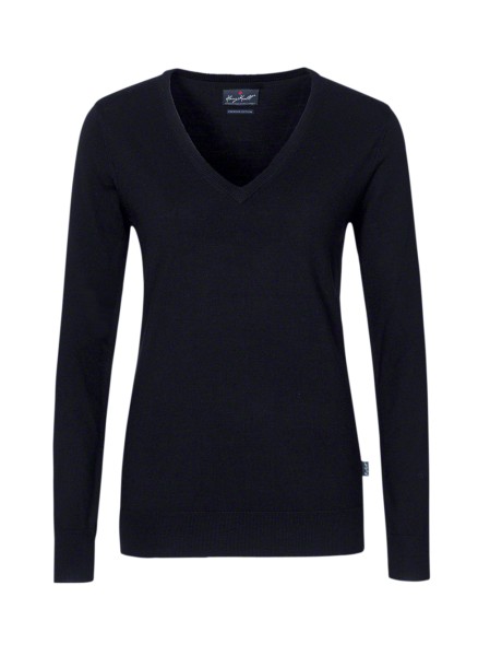 HAKRO, Damen V-Pullover Merino-Wolle, schwarz