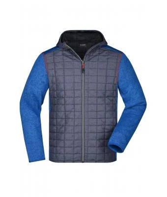 James & Nicholson, Men's Knitted Hybrid Jacket, royal-melange/anthracite-melange