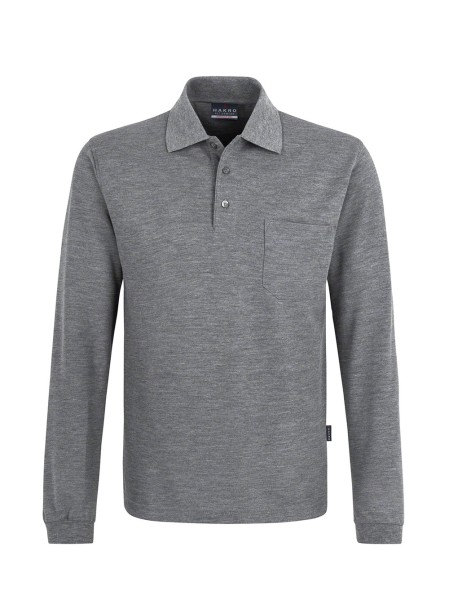 HAKRO, Longsleeve-Pocket-Poloshirt Top, grau meliert
