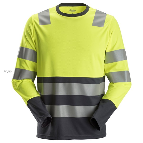 Snickers 2433, Warnschutz Langarm T-Shirt, high vis yellow/steel grey