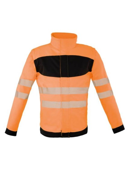 Korntex® - EOS - Hi-Vis Softshell Jacke mit schwarzer Brustpartie - Signal-Orange/Schwarz