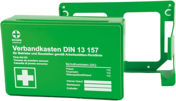ACTIOMEDIC® Betriebsverbandkasten MINI + Wandhalterung, grün, DIN 13 157