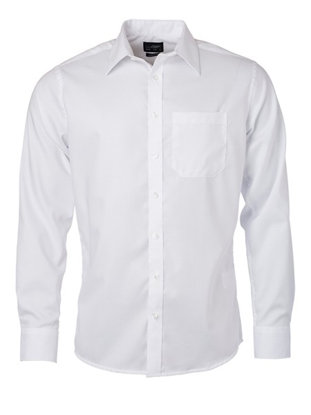 James & Nicholson, Men's Shirt Longsleeve Micro-Twill, white