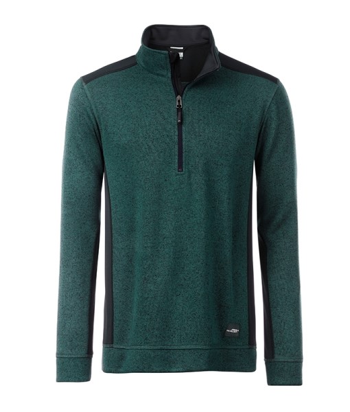 James & Nicholson, Men's Knitted Workwear Fleece Half-Zip - STRONG -, dark-green-melange/black