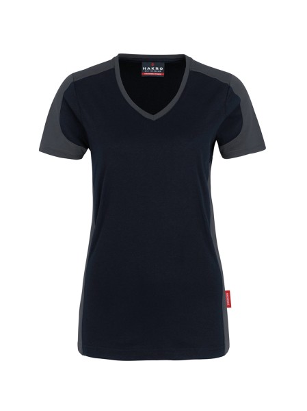 HAKRO, Damen V-Shirt Contrast MIKRALINAR®, schwarz/anthrazit