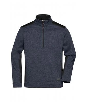 James & Nicholson, Men's Knitted Workwear Fleece Half-Zip - STRONG -, carbon-melange/black
