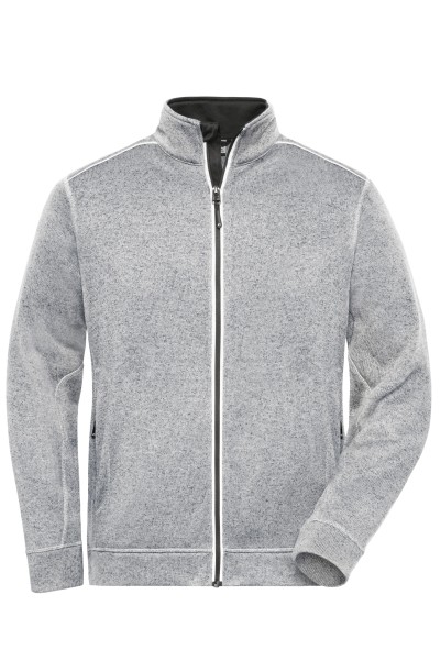 James & Nicholson, Men's Knitted Workwear Fleece Jacket - SOLID -, white-melange/carbon