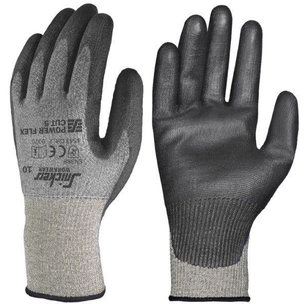 Snickers 9326, Power Flex Cut 5 Handschuhe, 10er-Pack, rock grey/black